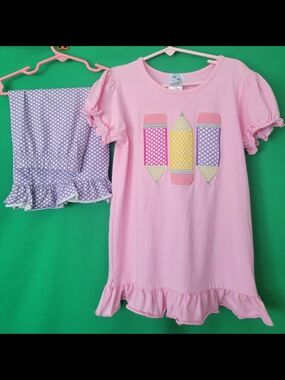 Smock Monkey Pink Girls Top Ruffle Shorts 8T Outfit Back To School